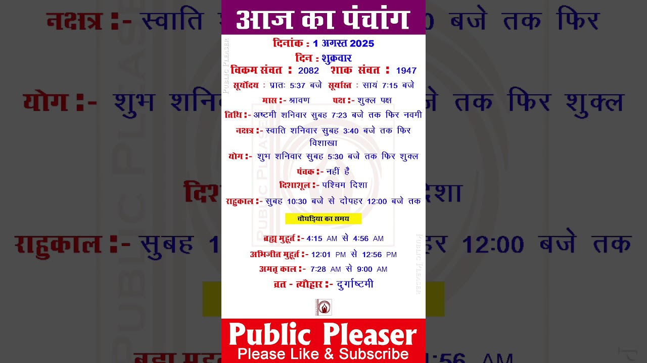 1 August 2025 आज का पंचांग | Aaj Ka Panchang 