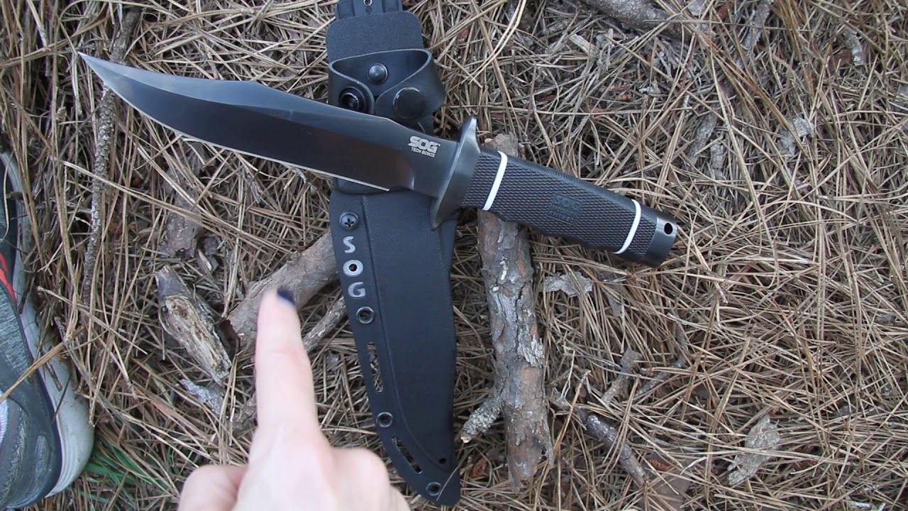 SOG Tech Bowie Black TiNi Knife S10B - video demo
