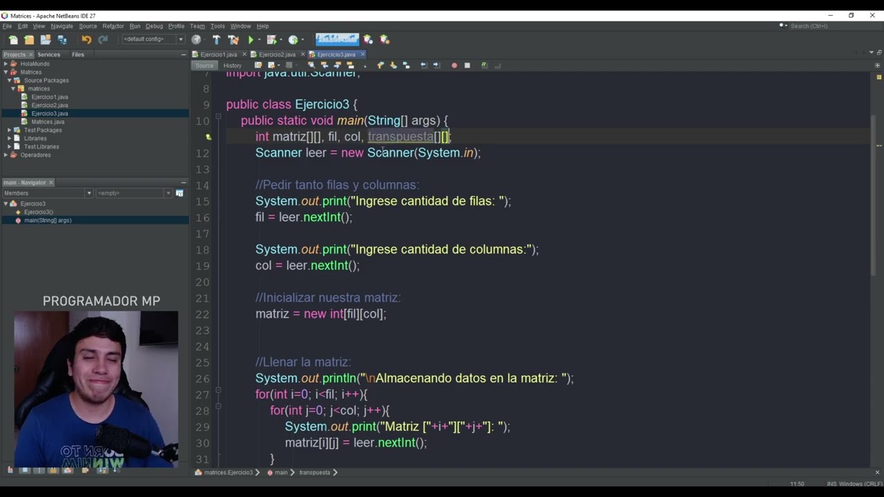 ¡PROGRAMACIÓN EN JAVA DESDE CERO 2026! | MATRICES |  Clase 71: Ejercicio 3 Matriz Transpuesta