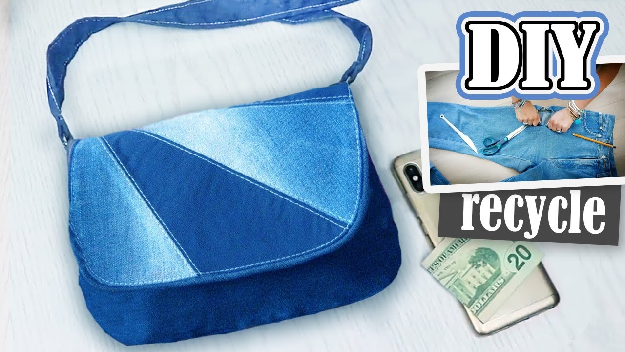 DIY ELEGANT PURSE BAG FROM OLD JEANS TUTORIAL // Cut & Sew Method to Sew Woman Bag