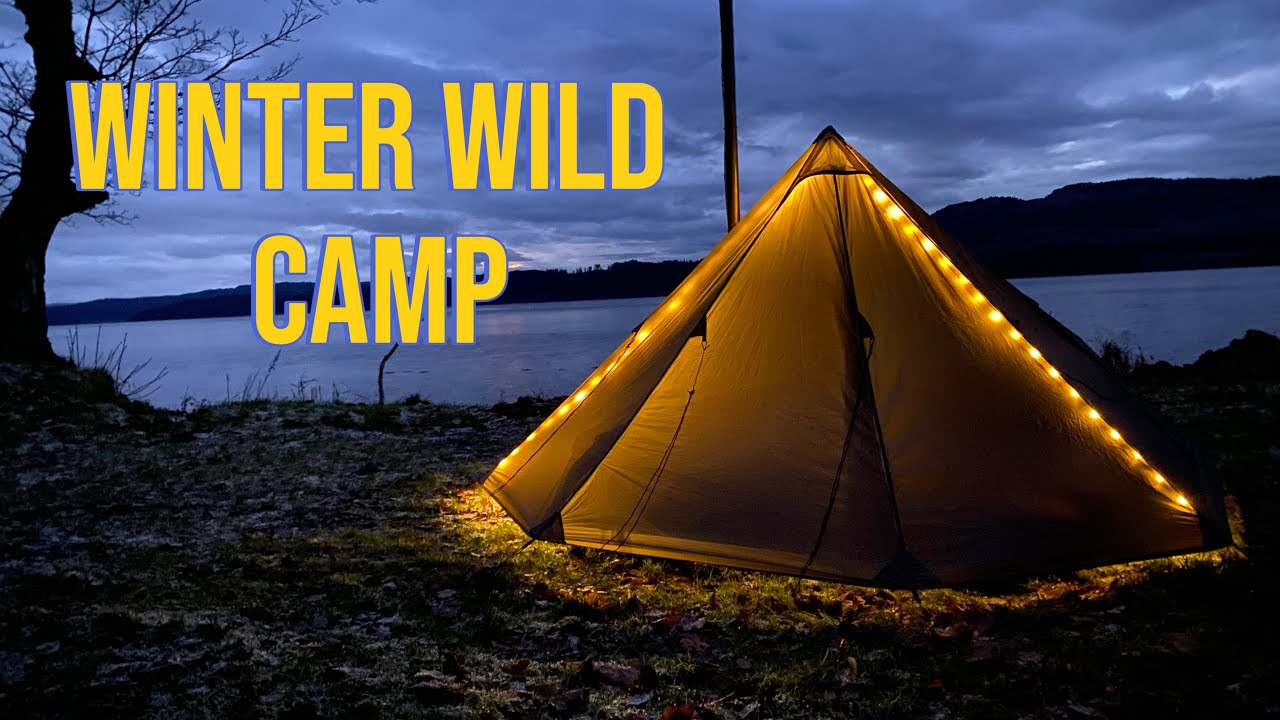 Winter Hot Tent Wild Camping, Scotland. Night by the Loch.