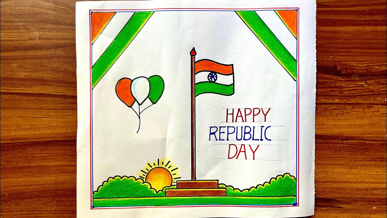 Republic day poster drawing || happy Republic Day drawing || flag drawing || republic day scenery 