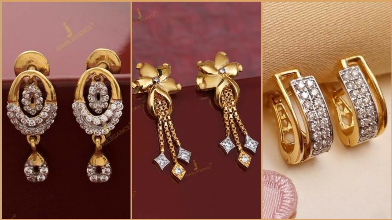 Outstanding casual Wear 21Ct Gold Studs Collection Studded with diamonds