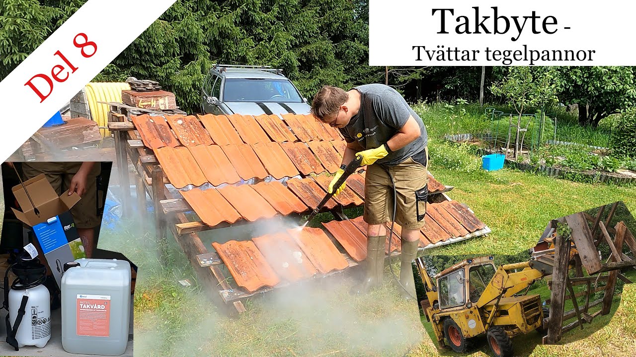Renoverar taket - del 8 - tvättar och behandlar takpannor