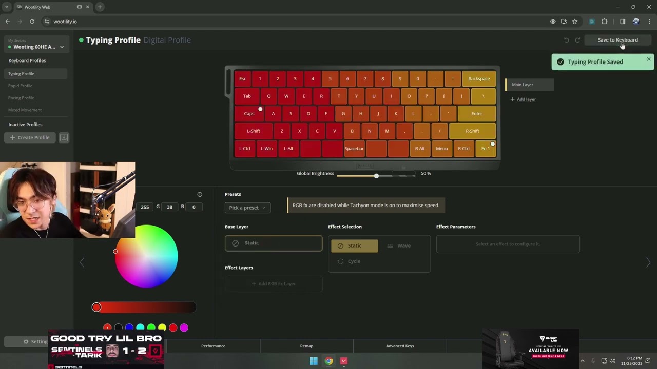 TenZ wooting keyboard settings.