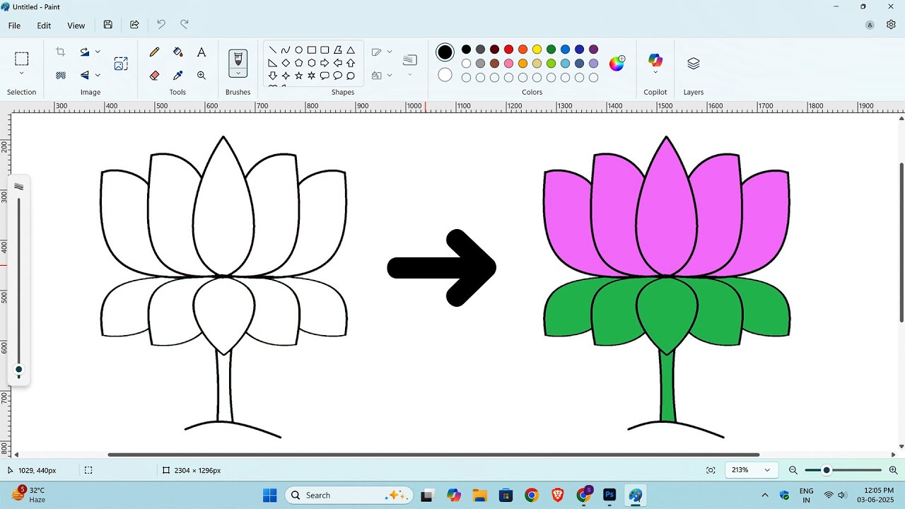 How To Draw Lotus in MS Paint - Day - 3 | MS Paint Full Course