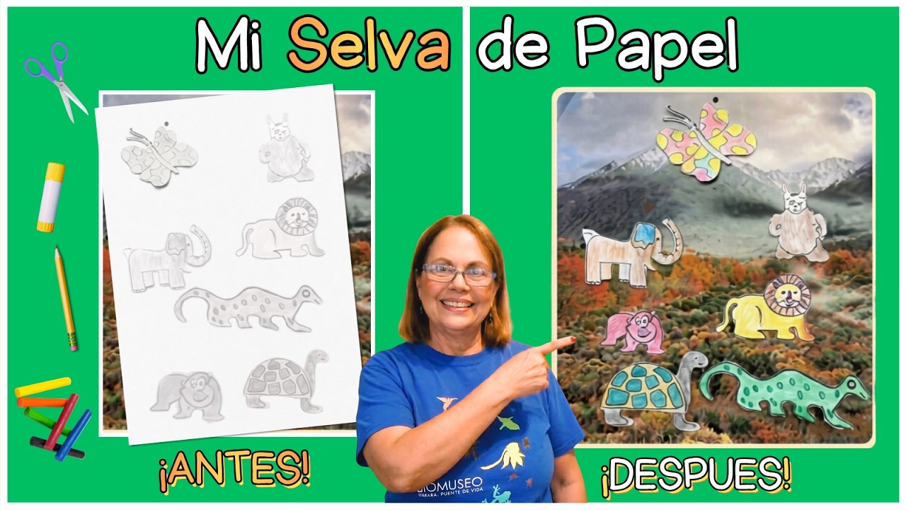🐅🐇🐎 Mi Selva de Papel - Collage de Animales Dibujados  🐑🐒🐘🐦