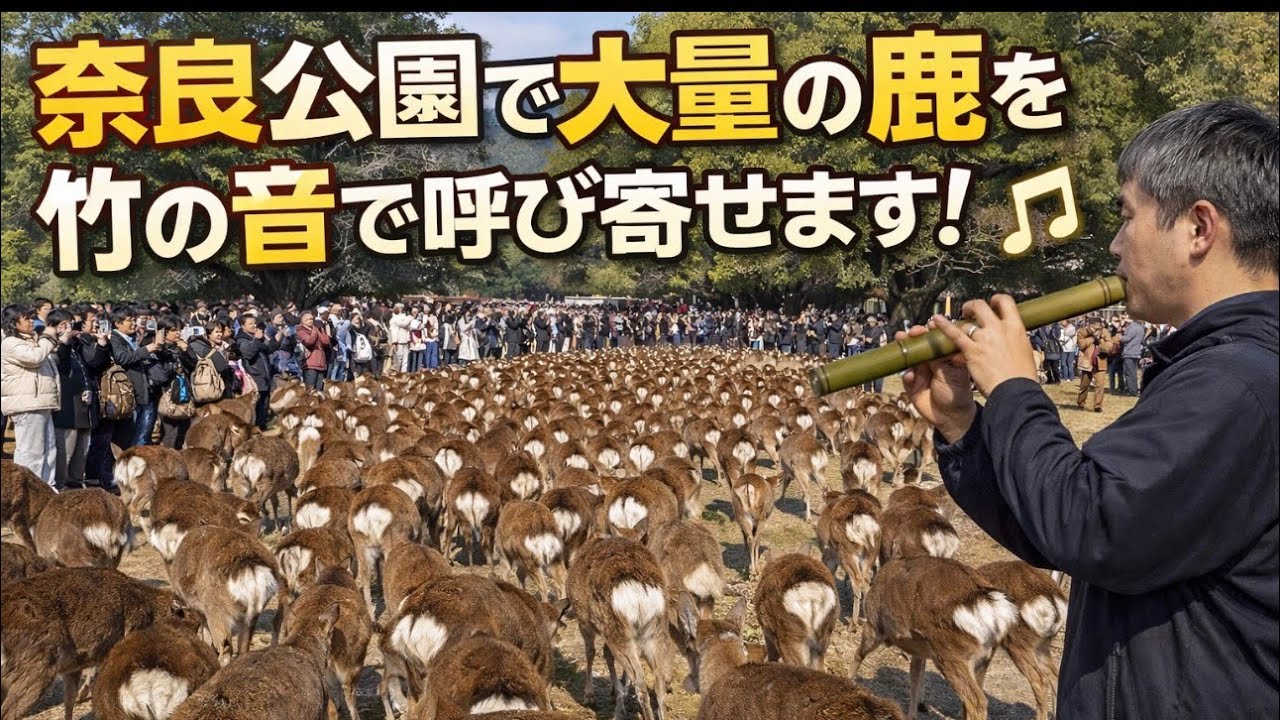 冬の鹿寄せ沢山の鹿さんが集つまりました: :観光客も感激 Nara Park deer 🦌 in japan #zoo