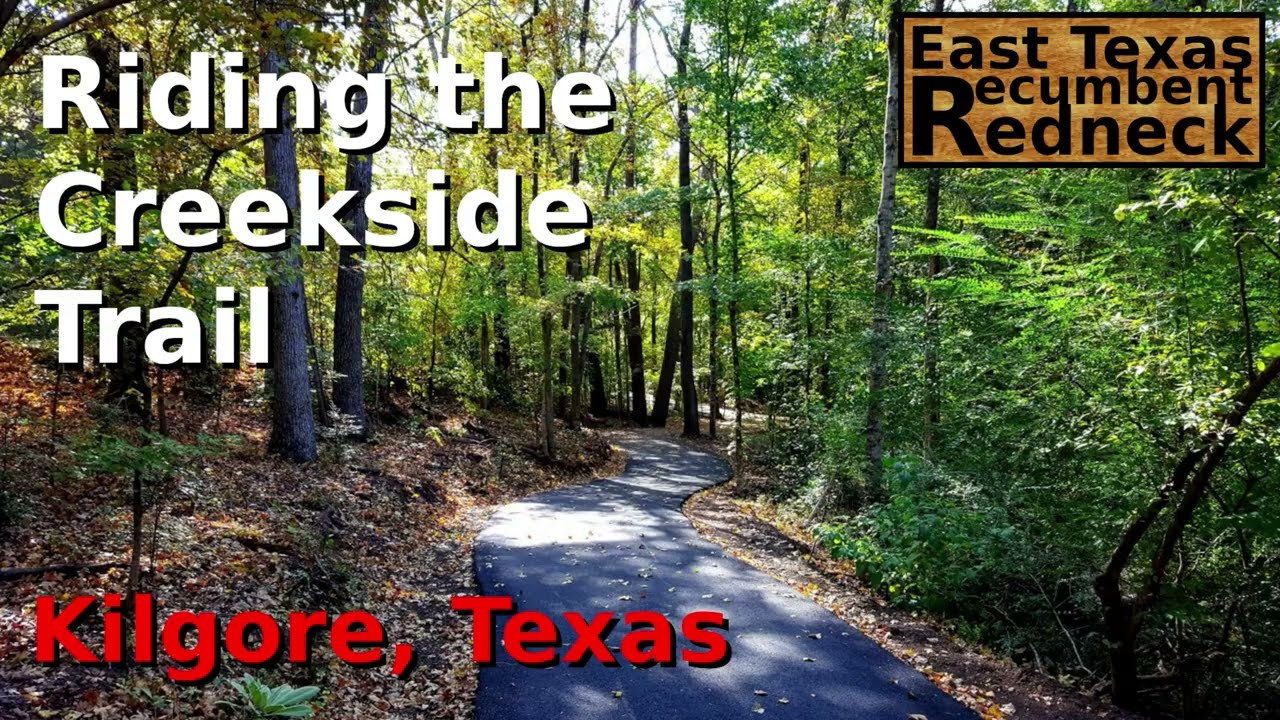 Riding the Creekside trail on my Kent Cavalier recumbent trike (Kilgore, Texas)