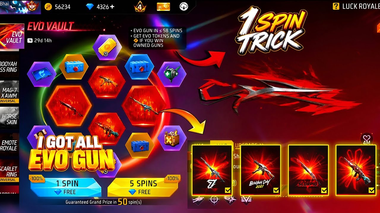 NEW EVO VAULT EVENT 😍 - IN FREE FIRE | With 1 Spin Trick 🥳 