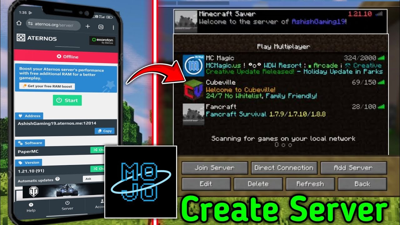 How To Create Server Mojo Launcher | Aternos Free Server Setup