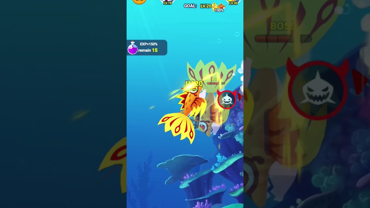 fish game, fish evolution, boss fight, gameplay, survival game, gaming, fish gameplay