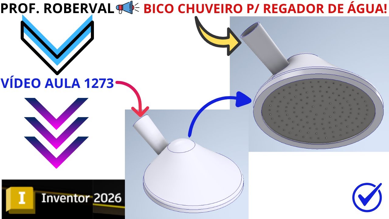 Aula 1273 - Modelamento do Bico Chuveiro para Regador de Água no Autodesk Inventor 2026