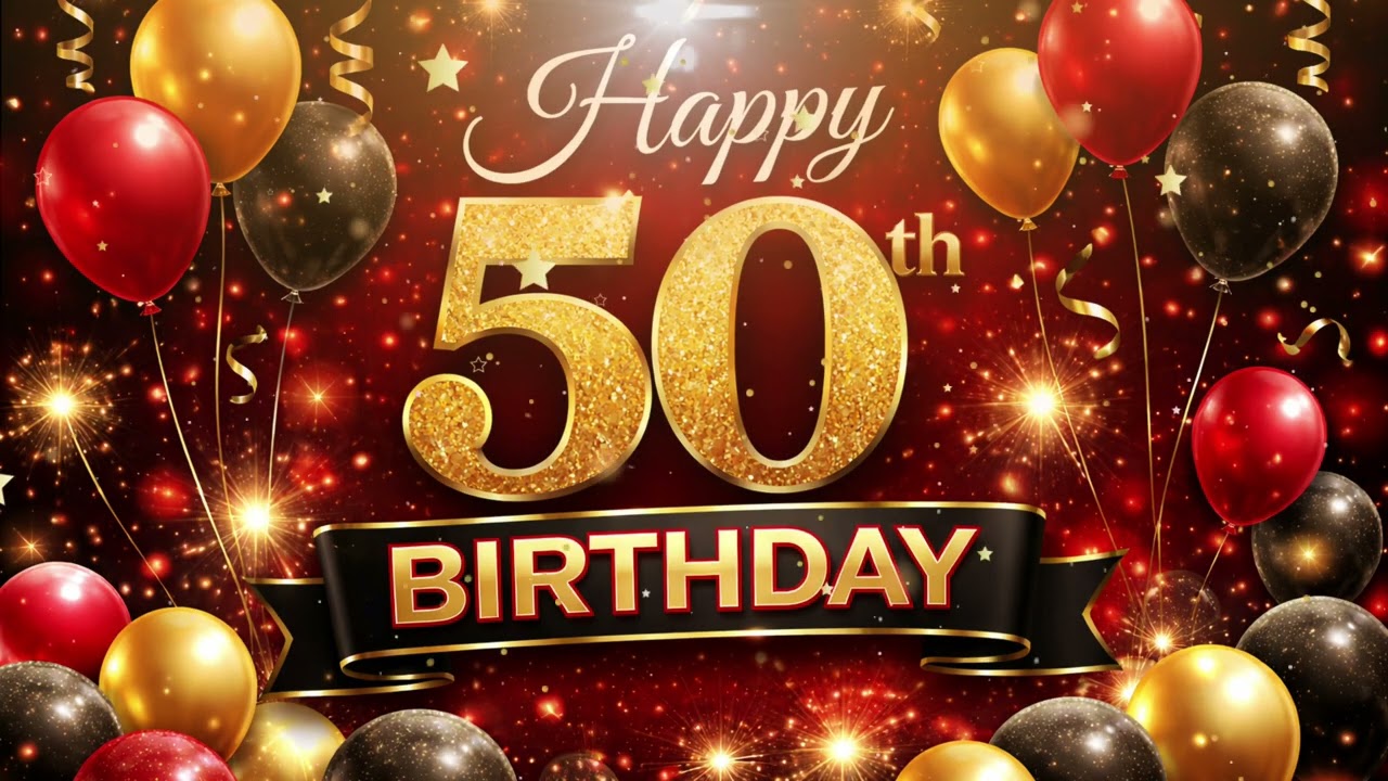 Happy 50th Birthday Party TV Background 💖 Ultra 4K Red Black Gold Ambience | Seamless Loop