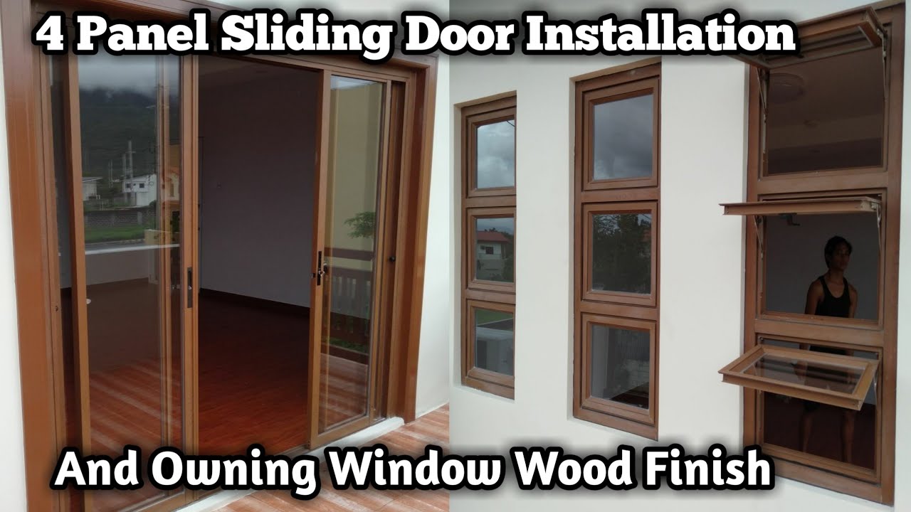 4 Panel Sliding Door Installation and Owing Window Wood Finish Aluminum