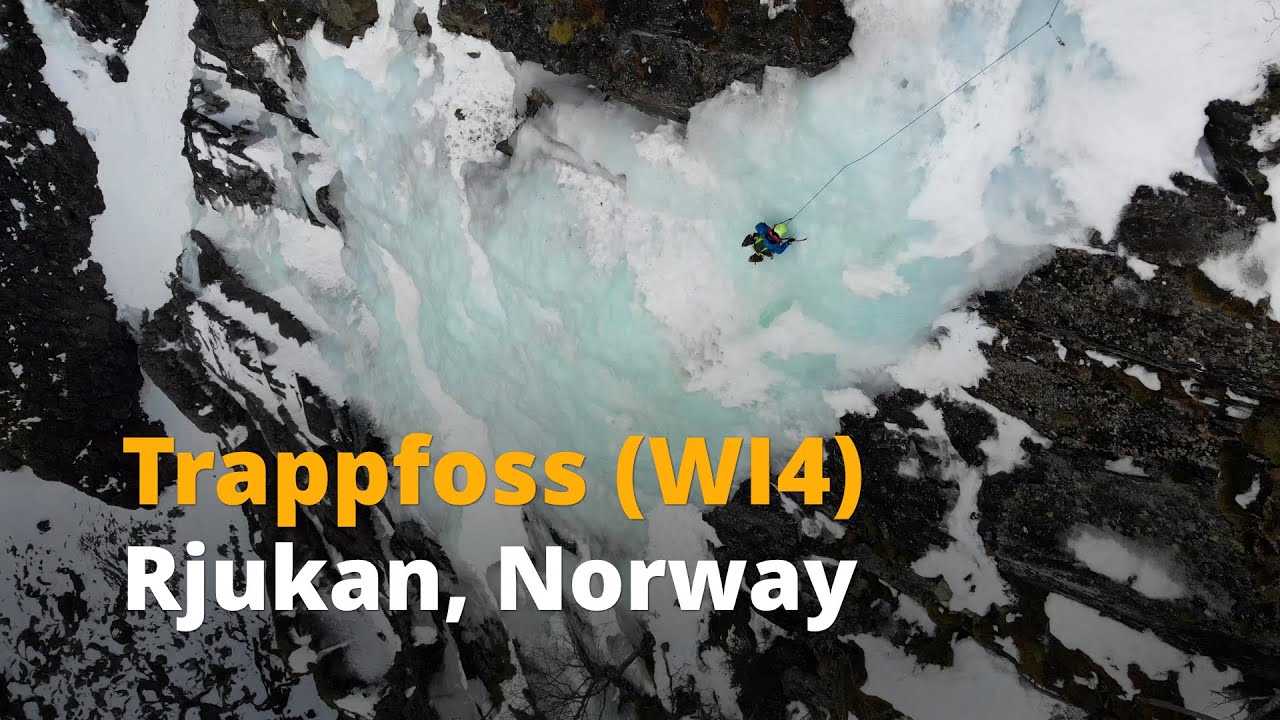 Trappfoss (WI4): multi-pitch ice climbing in Rjukan (Drone+GoPro footage)