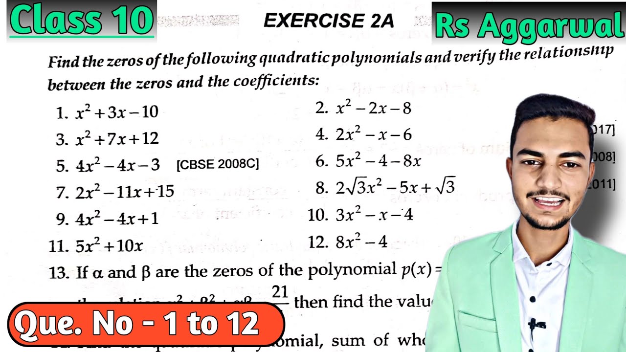 Class 10 Ex 2A Q1 to Q12 Polynomials | Rs Aggarwal 2023 | Chapter 2 | CBSE | ICSE | Md Sir class 10