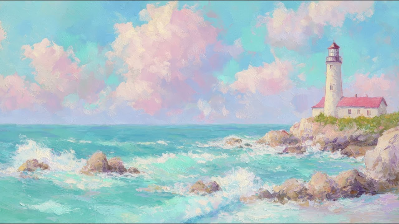 Lighthouse on Rocky Cliff TV Art 4K 🌊 Coastal Seascape Wallpaper, Ocean Landscape