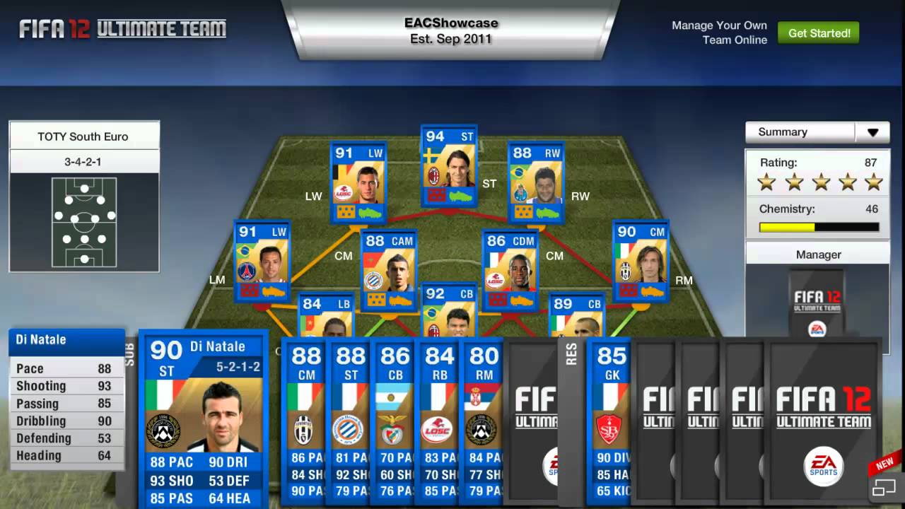 Fifa 12 Ultimate Team - TOTS-Blue Southern Europe Review FT Ibrahimovic, Hazard And Thiago Silva