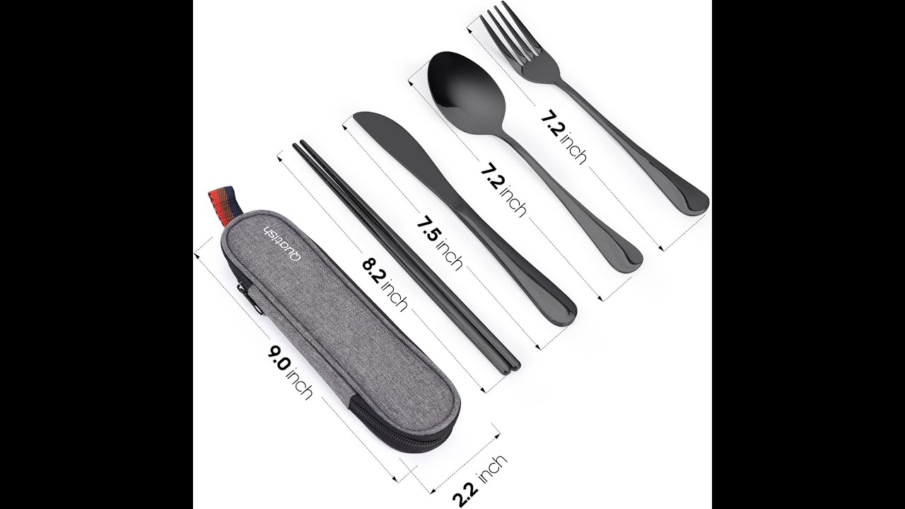 Quatish Travel Utensils Set, Stainless Steel Portable Silverware with Case for Camping & Travel