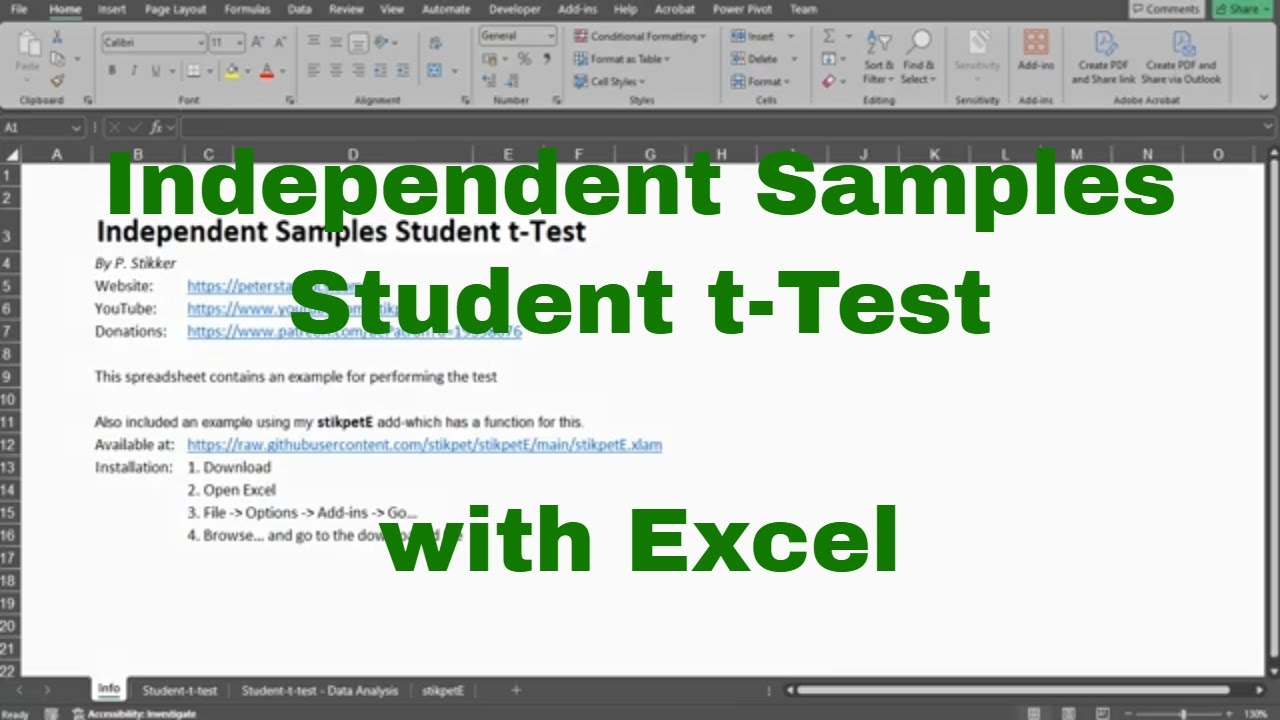 Excel - Независимый выборочный t-тест Стьюдента