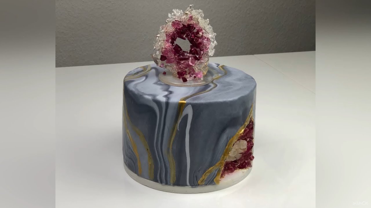 کیک خامه ای با طرح کریستالی l Buttercream Crystal Cake l کیک ژئوده l Geode Cake