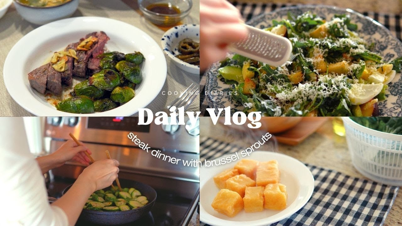Steak Dinner with Brussels Sprouts, Miso Soup & Fresh Salad | Cozy Home Cooking