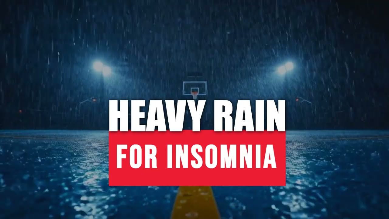 Heavy Rain on Basketball Court at Night (9 Hours) - Black Screen for Insomnia & Deep Sleep