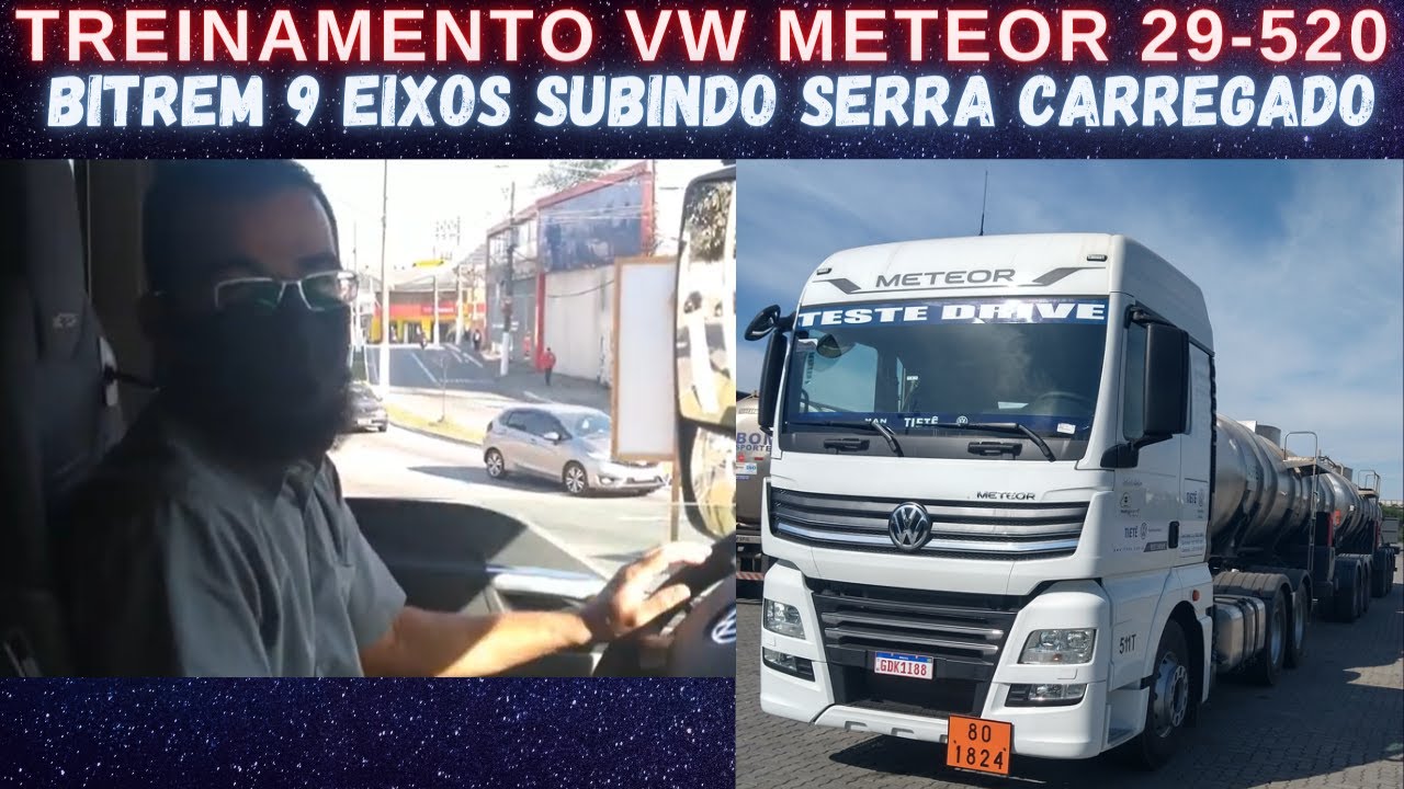 Treinamento VW METEOR 29-520 bitrenzão 9 eixos - subindo a Serra do Mar carregado.