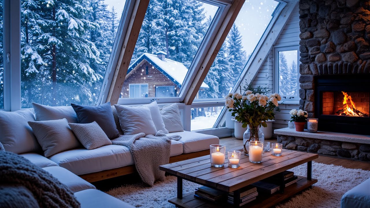 Soft Winter Piano in a Minimal White Room 🌨️🎹 | Watching Snow Fall Outside the Window , Calm Nights