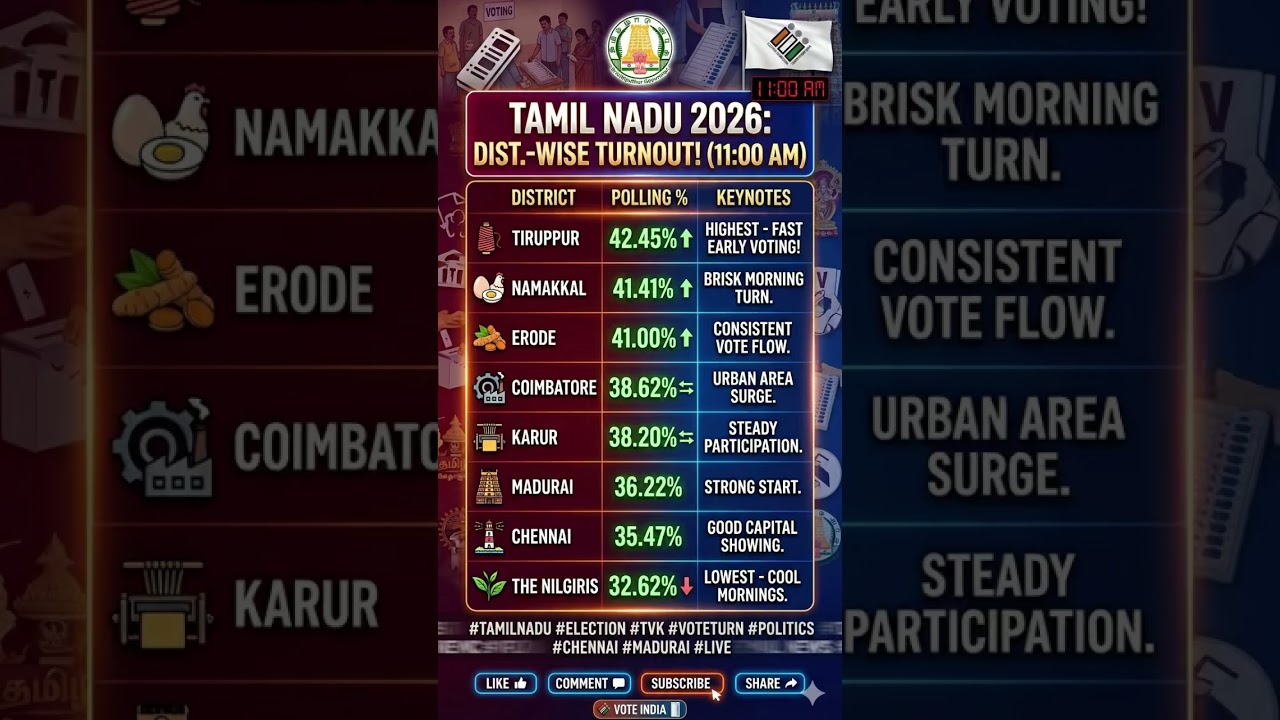 🗳️ Tamil Nadu Election 2026: 11 AM Turnout Surge! #TNPolitics