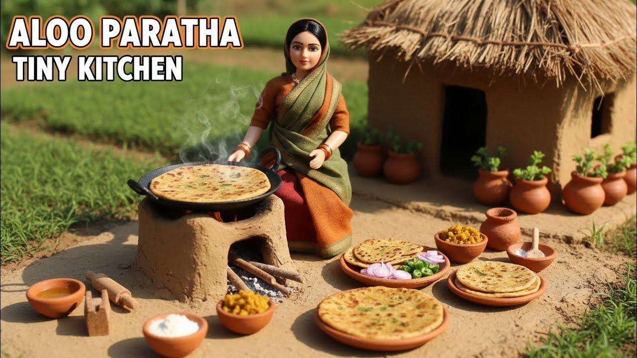 Miniature Doll Aloo Paratha Cooking ASMR | Indian Village Tiny Kitchen Recipe 🤤