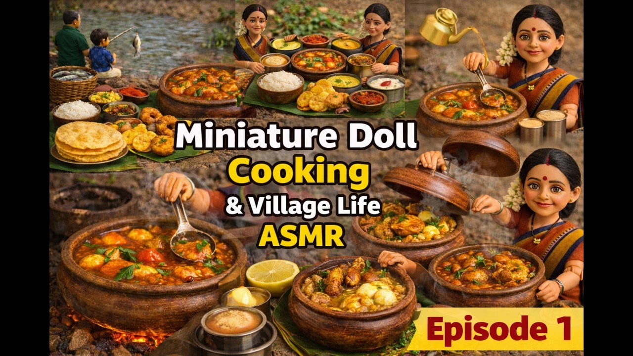 Miniature Doll Cooking ASMR | Village Life Full Episode 1 | Tea, Biryani, Fish Curry, Sambar, Rasam