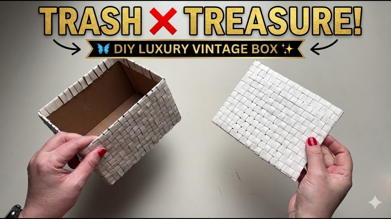 🦋 Amazing Cardboard Box Transformation! 🎨 DIY Woven Box Using Paper & Hot Glue