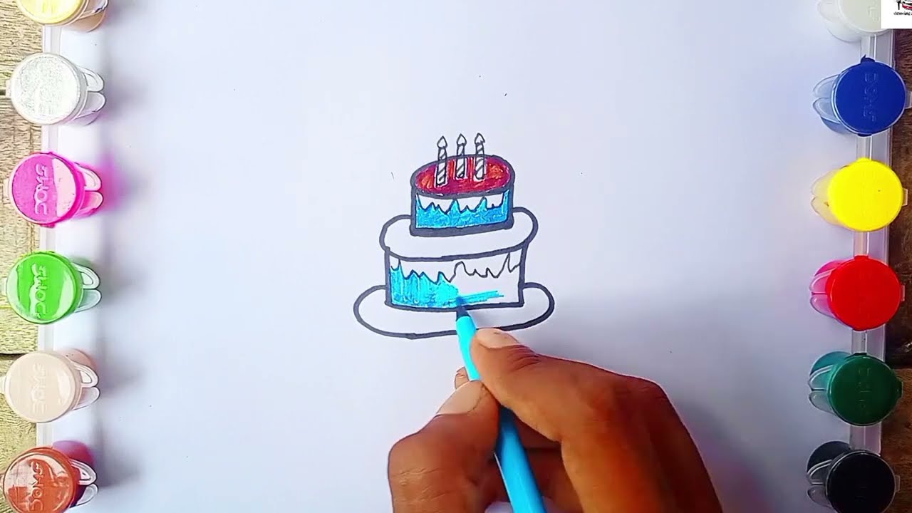 how to make a cake drawing  🎂 happy birthday cake drawing || cake drawing colour beautiful