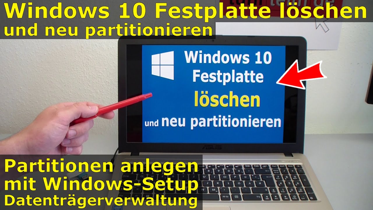 Windows 10 Festplatte/SSD - Partitionen l&ouml;schen + formatieren + neu anlegen