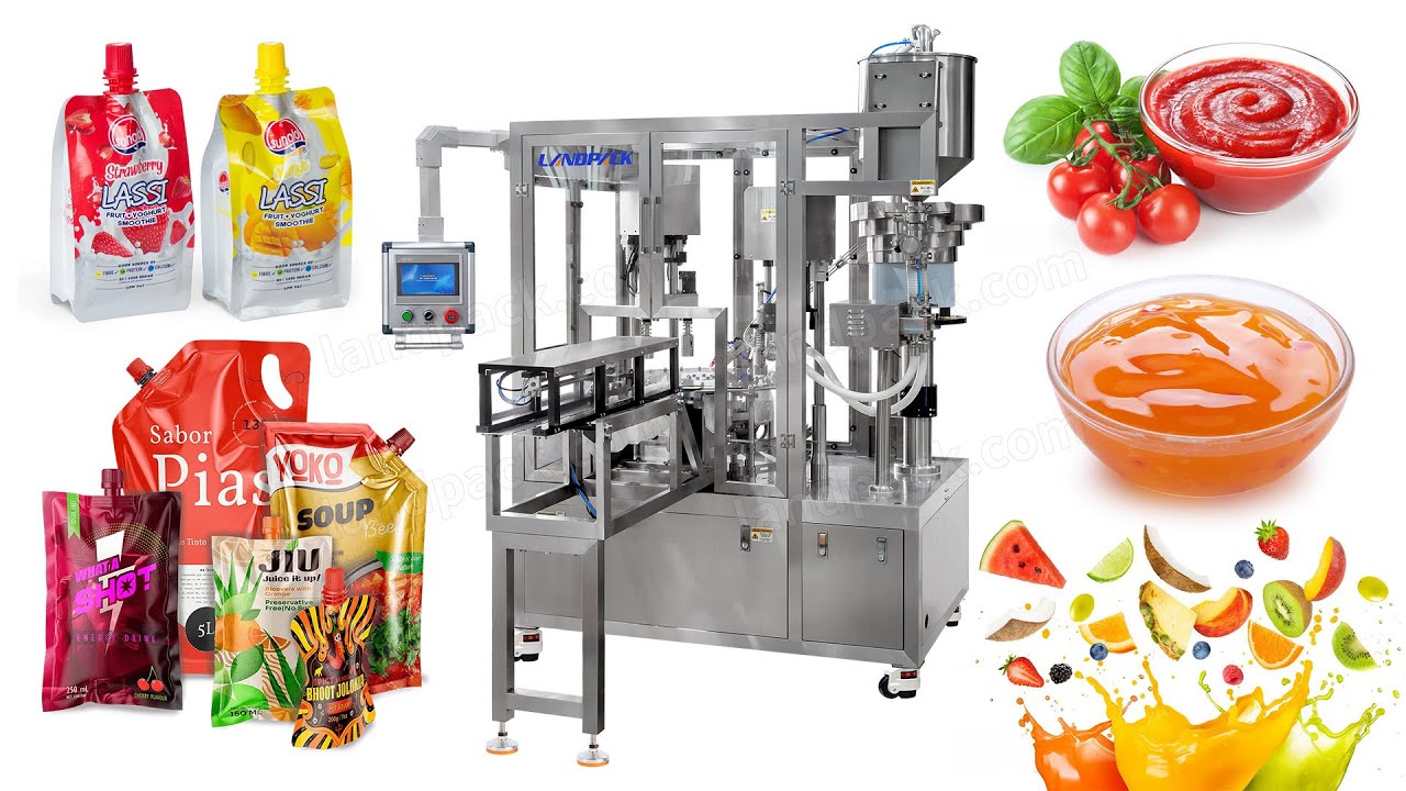 Automatic Rotary Spout Pouch Filling Capping Machine For Liquid Fruit Juice Puree