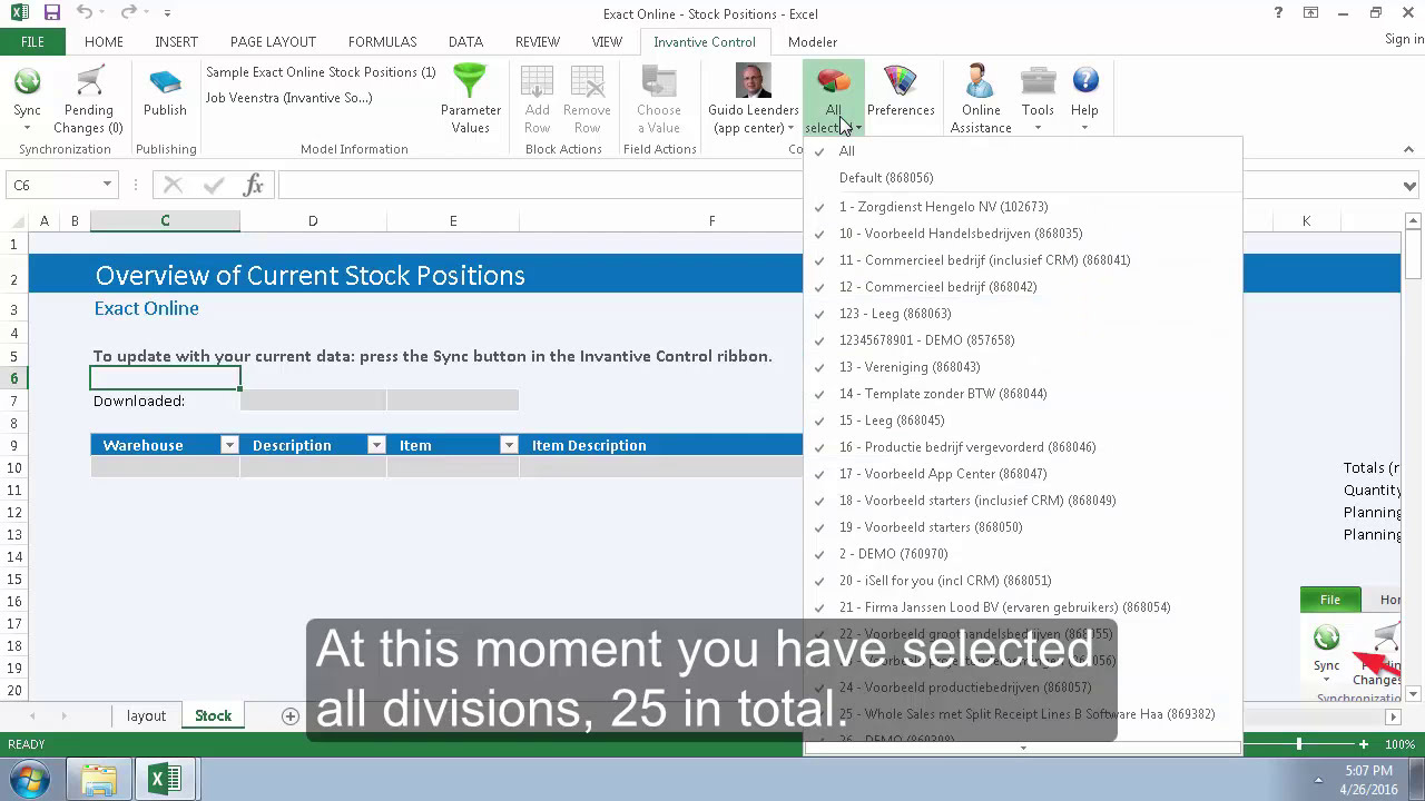 Invantive Control Exact Online Editions Reports on Stock information