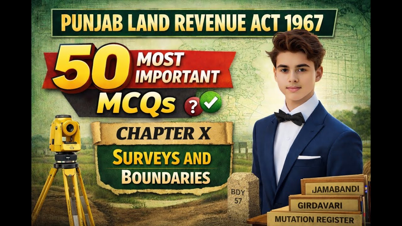 Punjab Land Revenue Act 1967 | 50 Most Important Solved MCQs Chapter 10 | for Competitive Exams