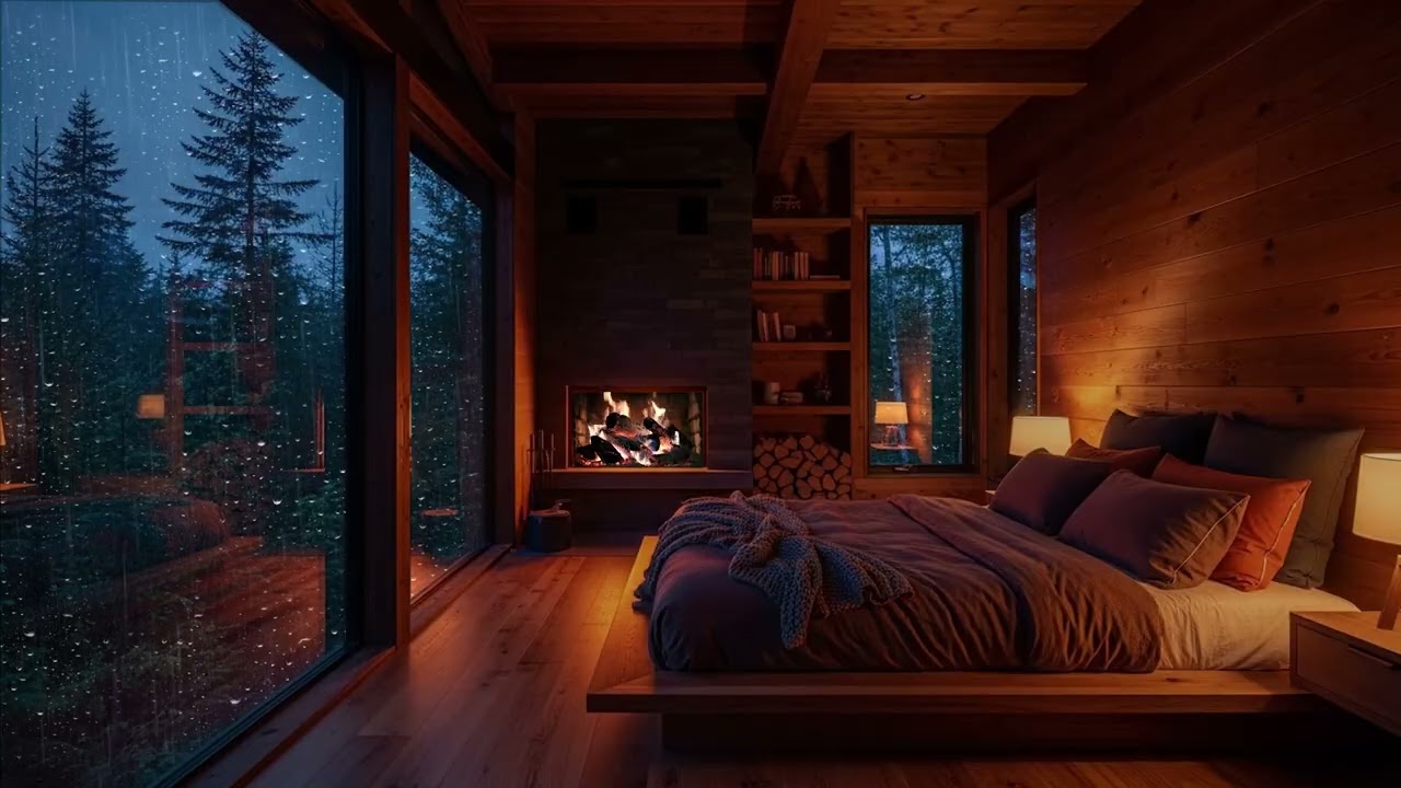 Rainy Night by the Fireplace 🔥 Cozy Sounds for Deep Sleep & Relaxation
