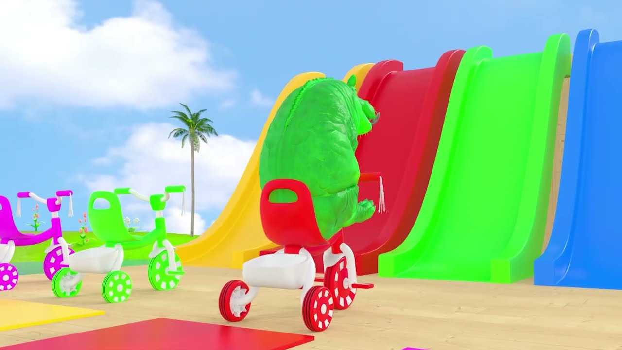 Long Slide Game With Elephant Gorilla Buffalo Hippopotamus Tiger - 3d Animal Game - Funny 3d Animals
