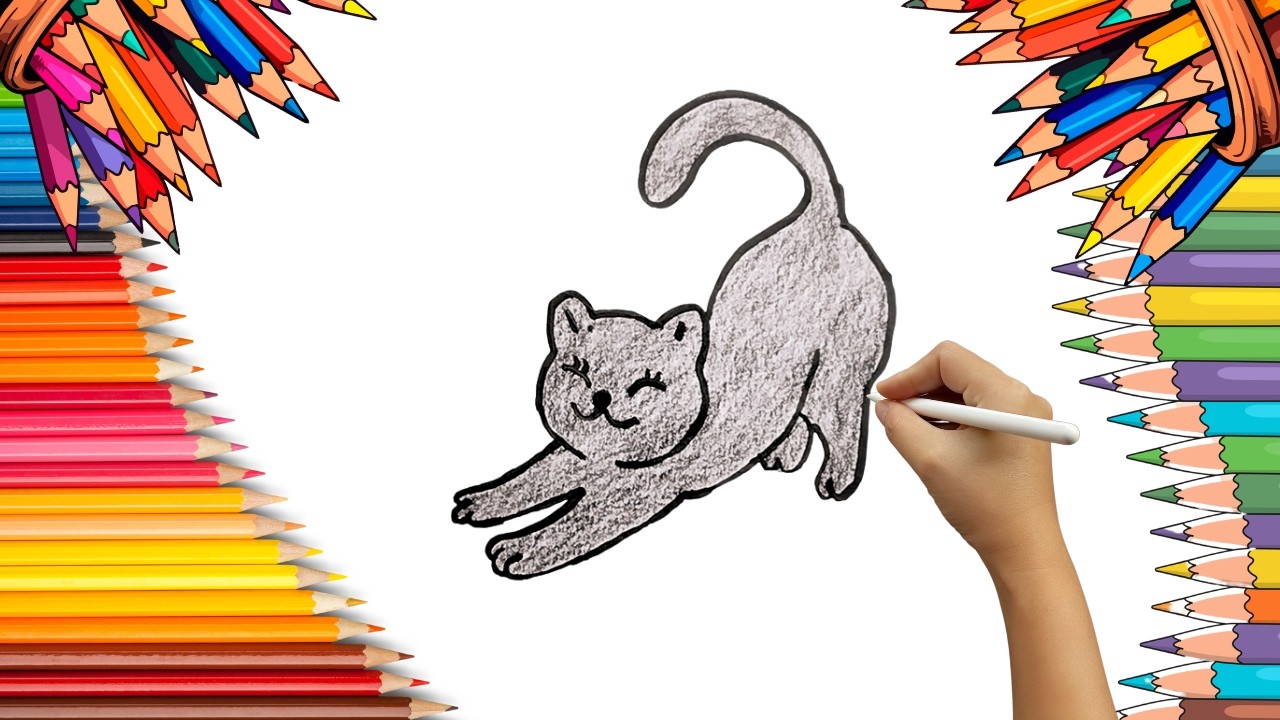 How To Draw cute Cat Drawing, Painting & Coloring For Kids and Toddlers_ Child Art 🐋🌈🎨