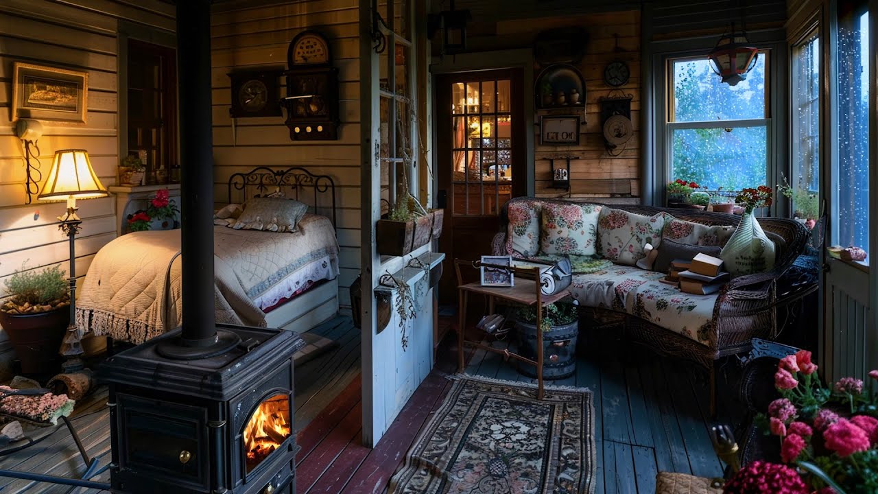 🔴Relaxing Rain Ambience for Deep Sleep in a Log Cabin on the Farm with Crackling Fireplace Sounds