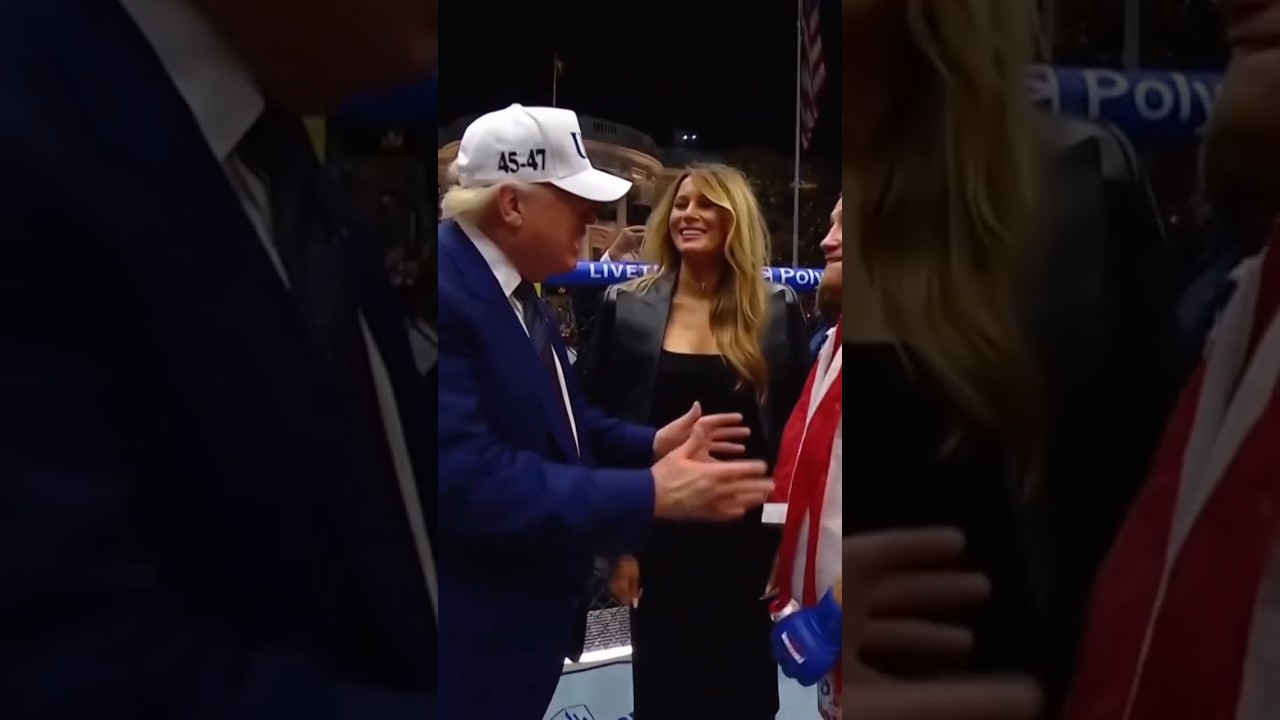 President Trump and Melania Trump enter the Octagon and talk to Justin Gaethje at UFC Freedom 250