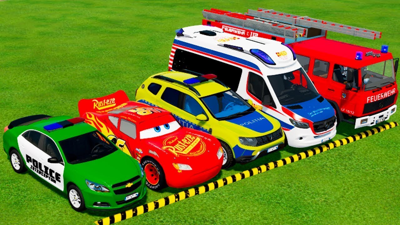 TRANSPORTING PIXAR CARS & FRUITS WITH COLORED & JOHN DEERE vs CLAAS vs TRACTORS - BeamNG.drive #228