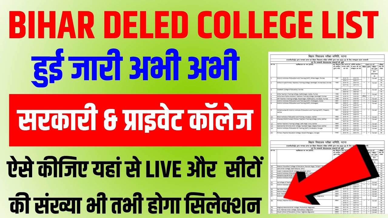 Bihar DELED College List 2025 | bihar deled sarkari college list 2025 |bihar govt deled college list