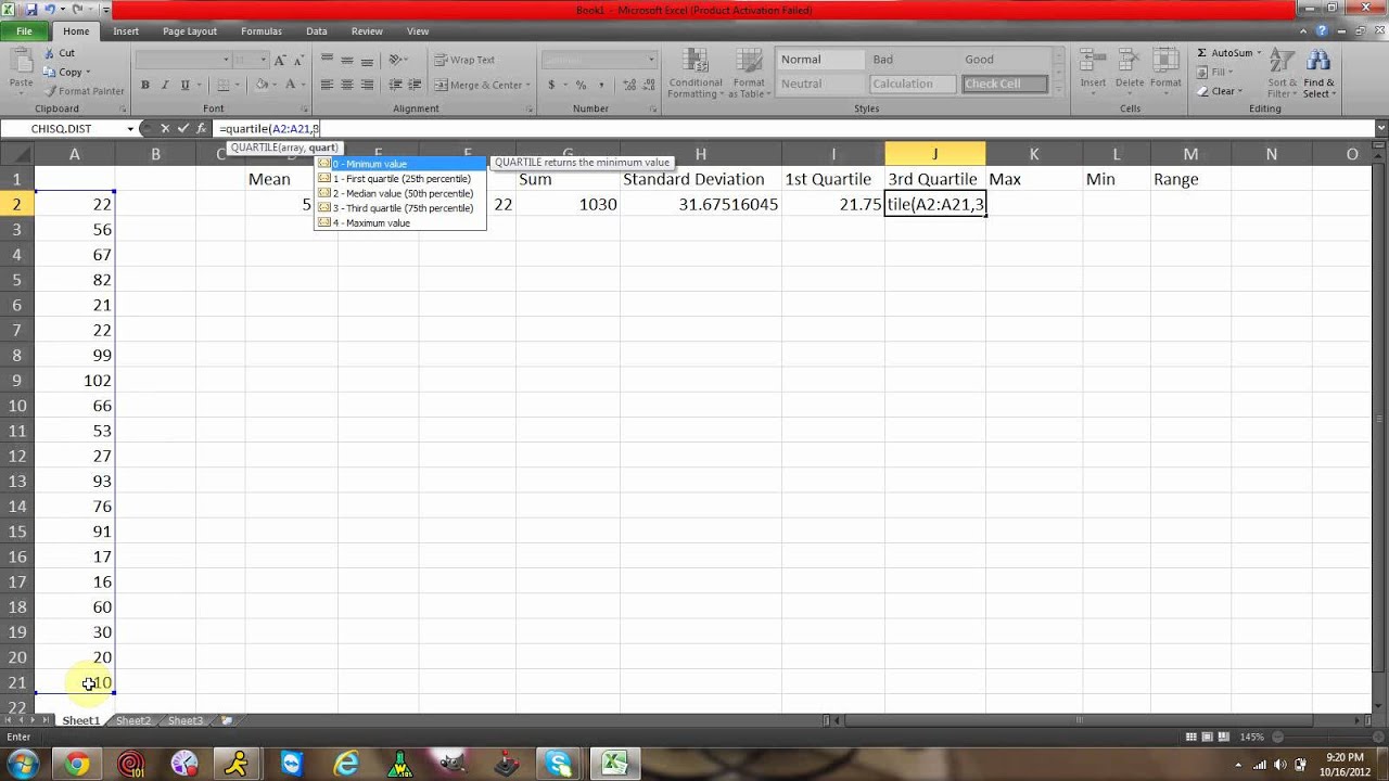 How To: Find The Mean, Median, Mode, Standard Deviation, Quartiles, Etc. In Excel
