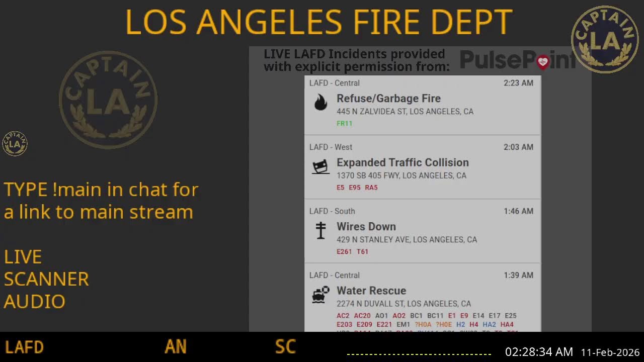 LAFD - *LIVE* Los Angeles Fire Department SCANNER Radio // FIRE & EMS // 10-Feb-2026 // LA CAPTAIN