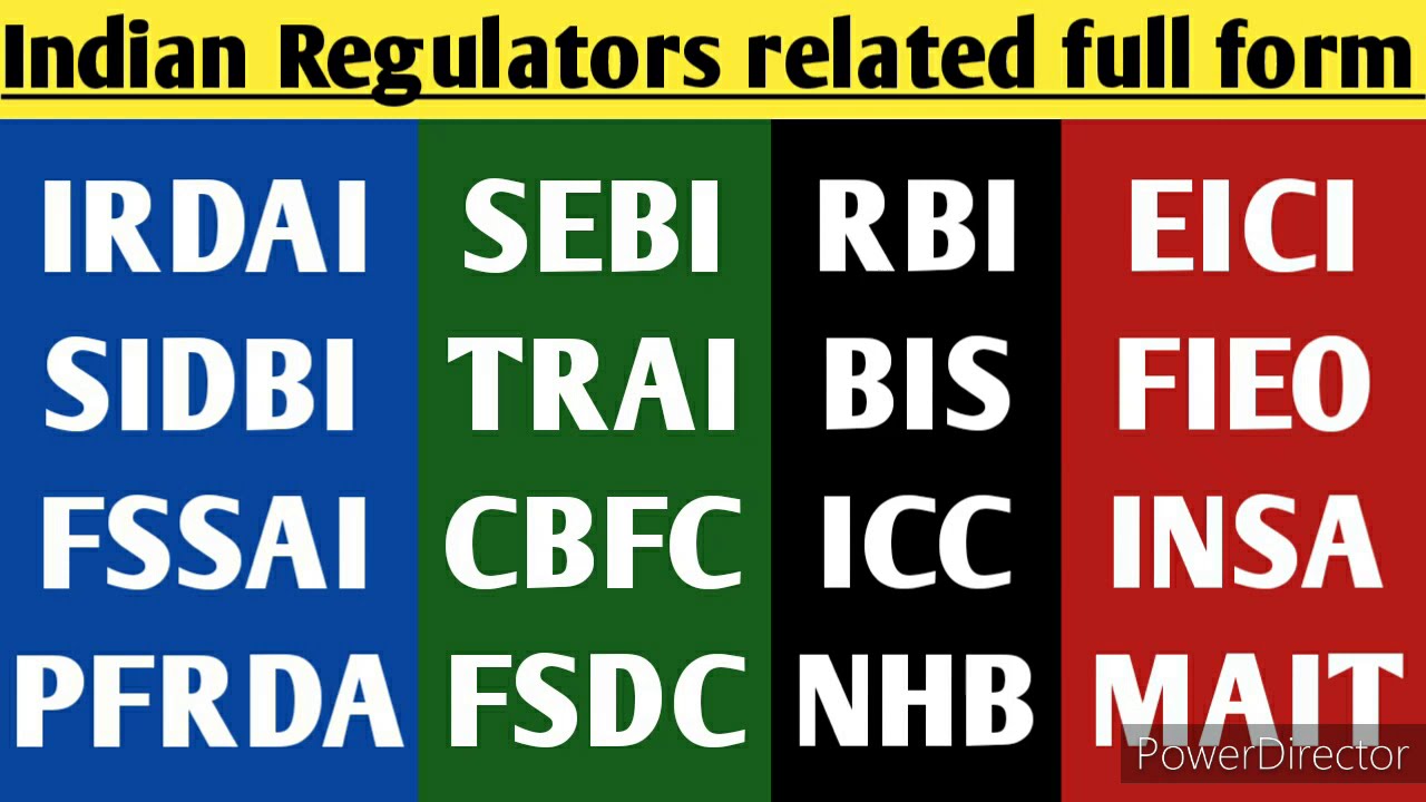 Indian Regulators related full forms | full form of | IRDAI | PFRDA | SEBI | TRAI | CBFC | SIDBI