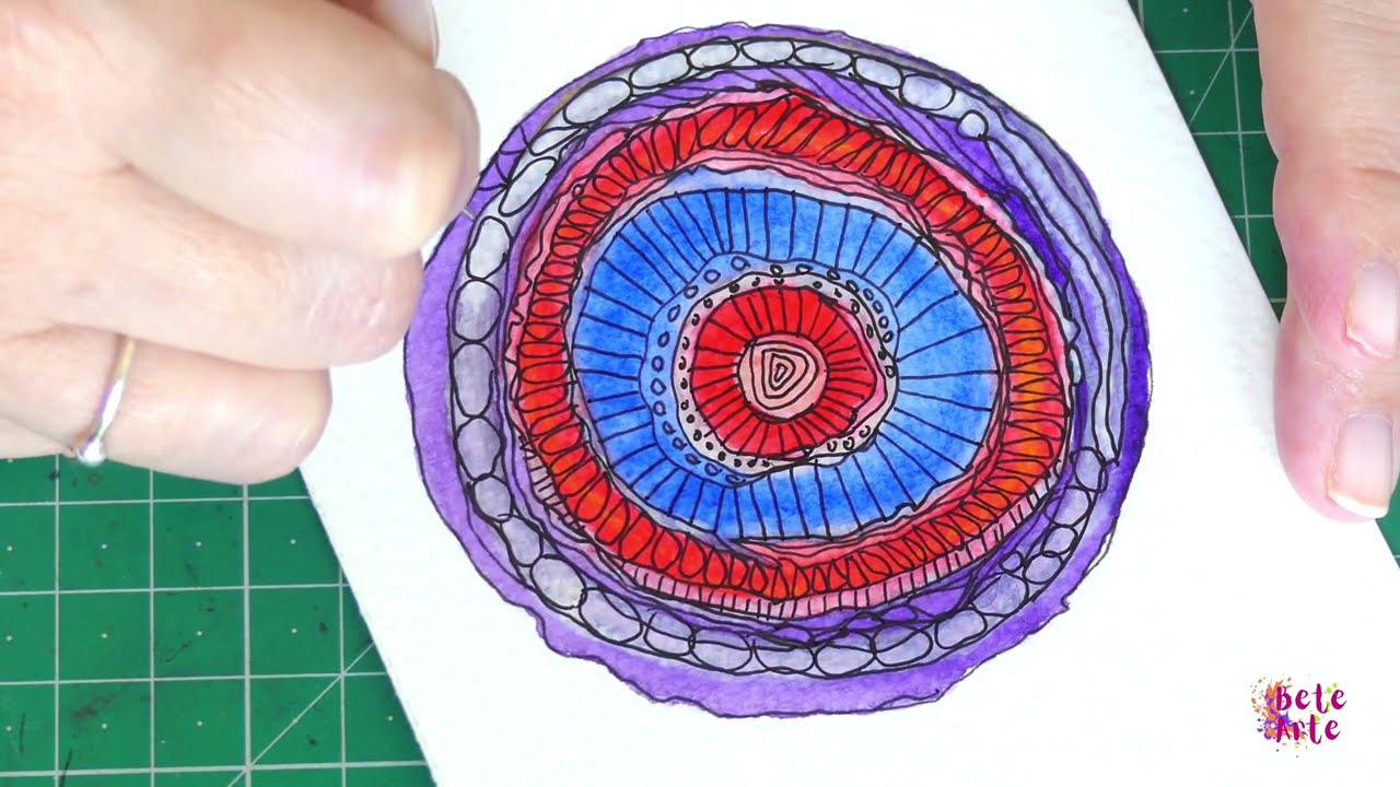Intuitive Doodles Over Watercolor Mandala Art Painting